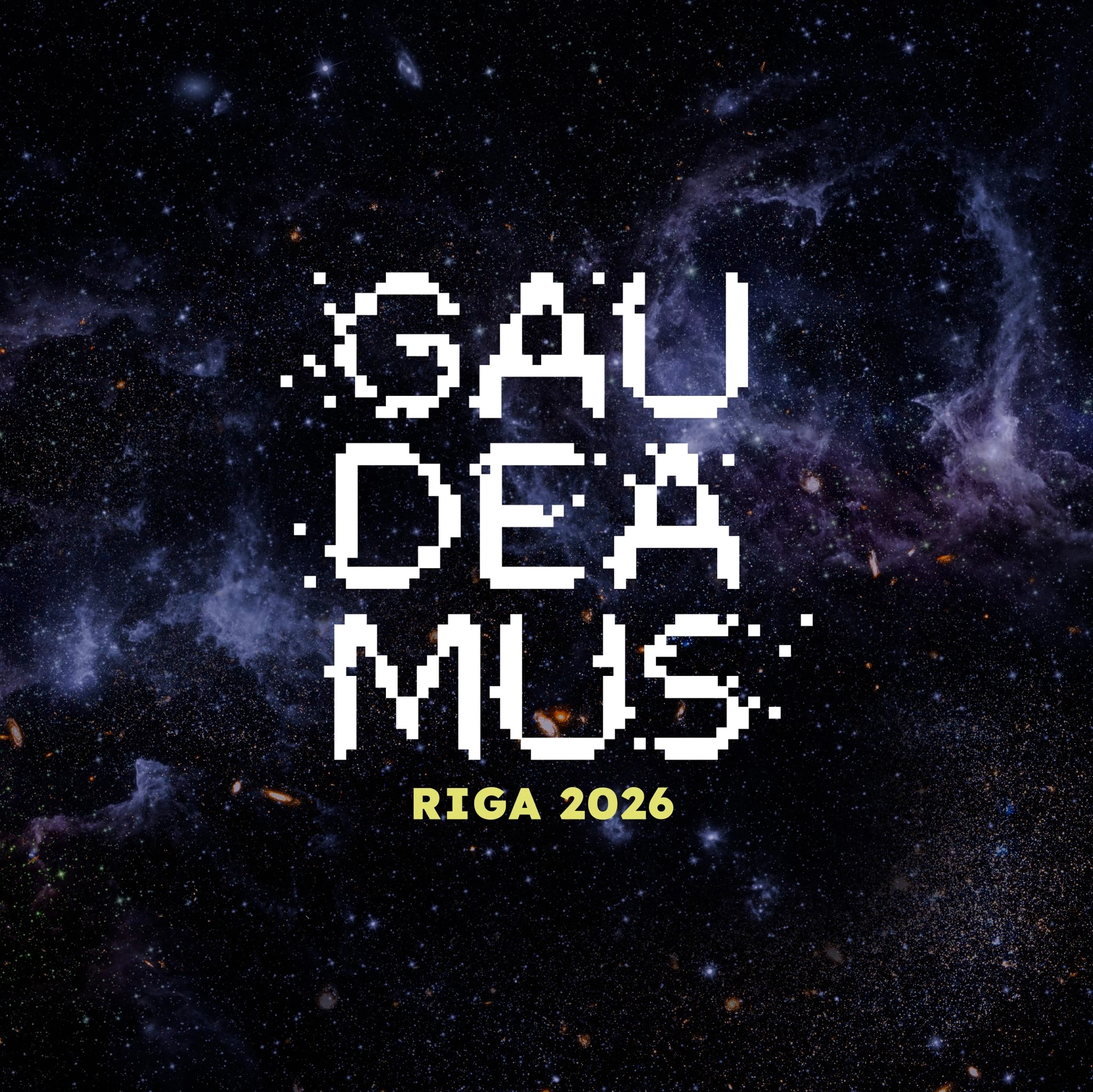 Baltijos studentų dainų ir šokių festivalio „Gaudeamus“ logotipas kosmoso vaizdinių stilistikoje